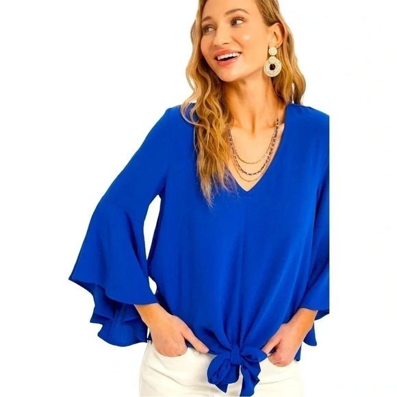 BLU IVY - FRONT-TIE BLOUSE WITH BELL SLEEVES - Picture 1 of 10